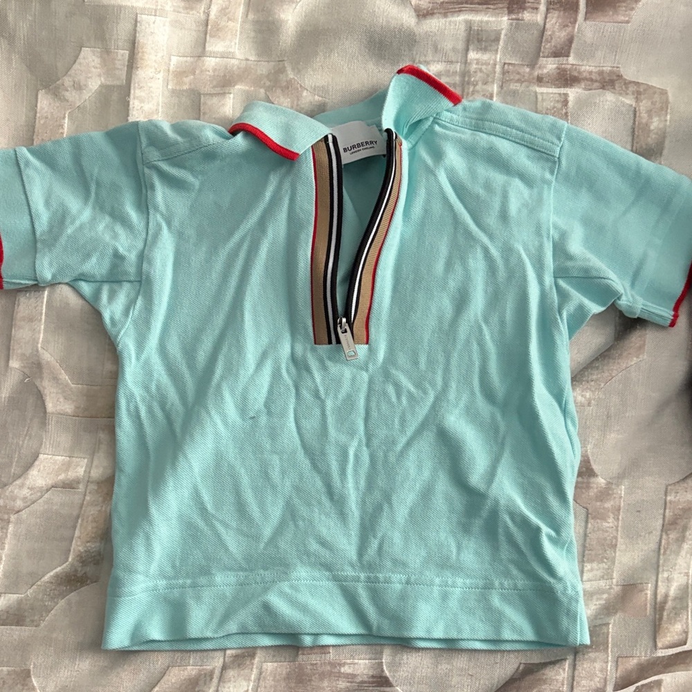 Burberry Kids Aqua Polo with Zip and Contrast Trim